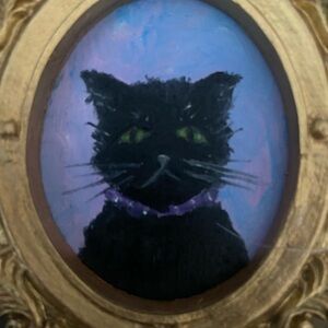 black cat, mini oil painting